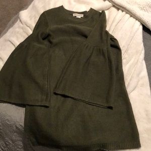 Knitted olive green bell sleeve dress